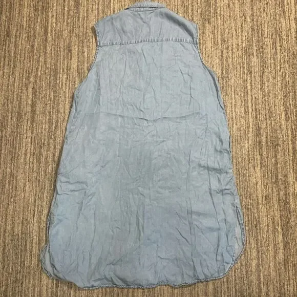 Vintage Terre Bleue Dress Small Tencell Embroidered Blue Collar Button Down Midi - Picture 5 of 6